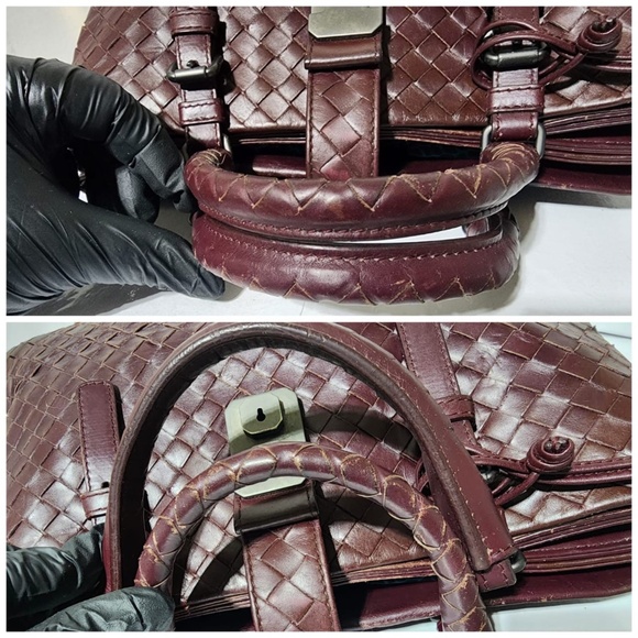 SOLD***Authentic BOTTEGA VENETA Nappa Intrecciato Small Roma Tote Bag Burgundy - Picture 8 of 16